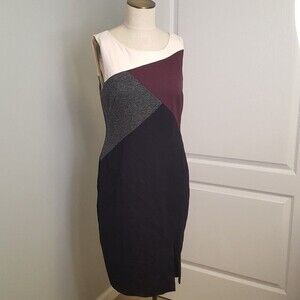 White House Black Market Office Dress Color Block Black Red Tweed